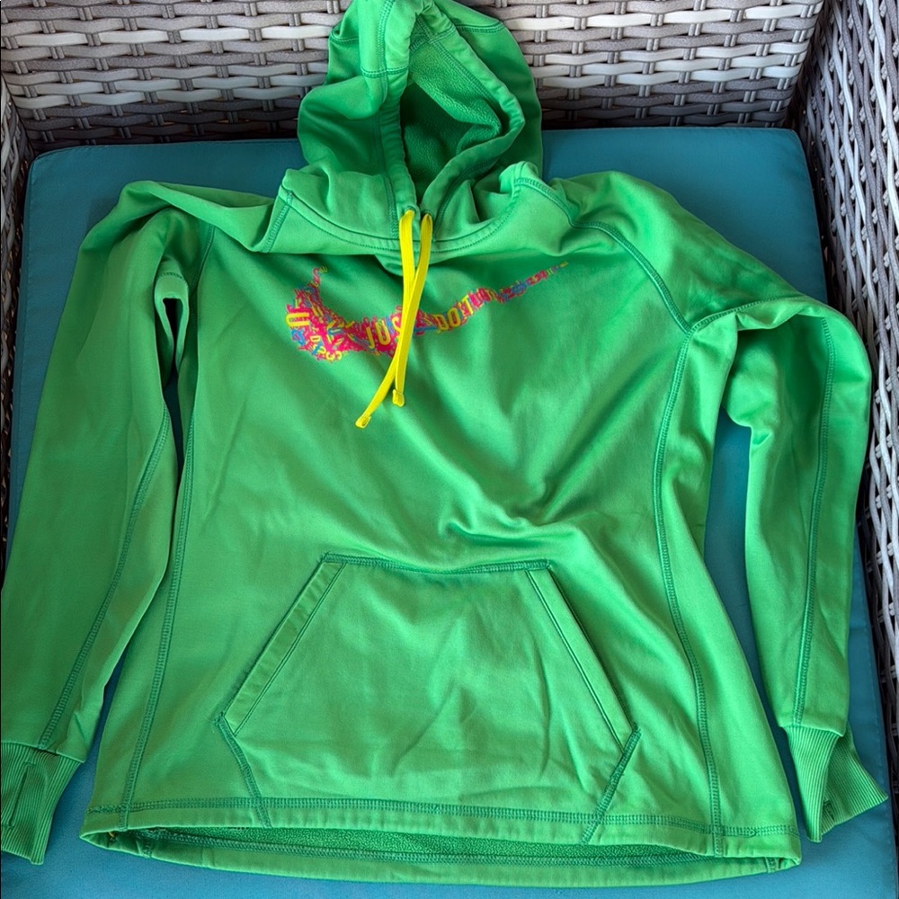 Nike Green Hoodie with Colorful Logo